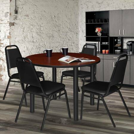 KEE Tables > Breakroom Tables > Kee Square & Round Tables, 48 W, 48 L, 29 H, Wood|Metal Top, Cherry TB48RNDCHBPBK